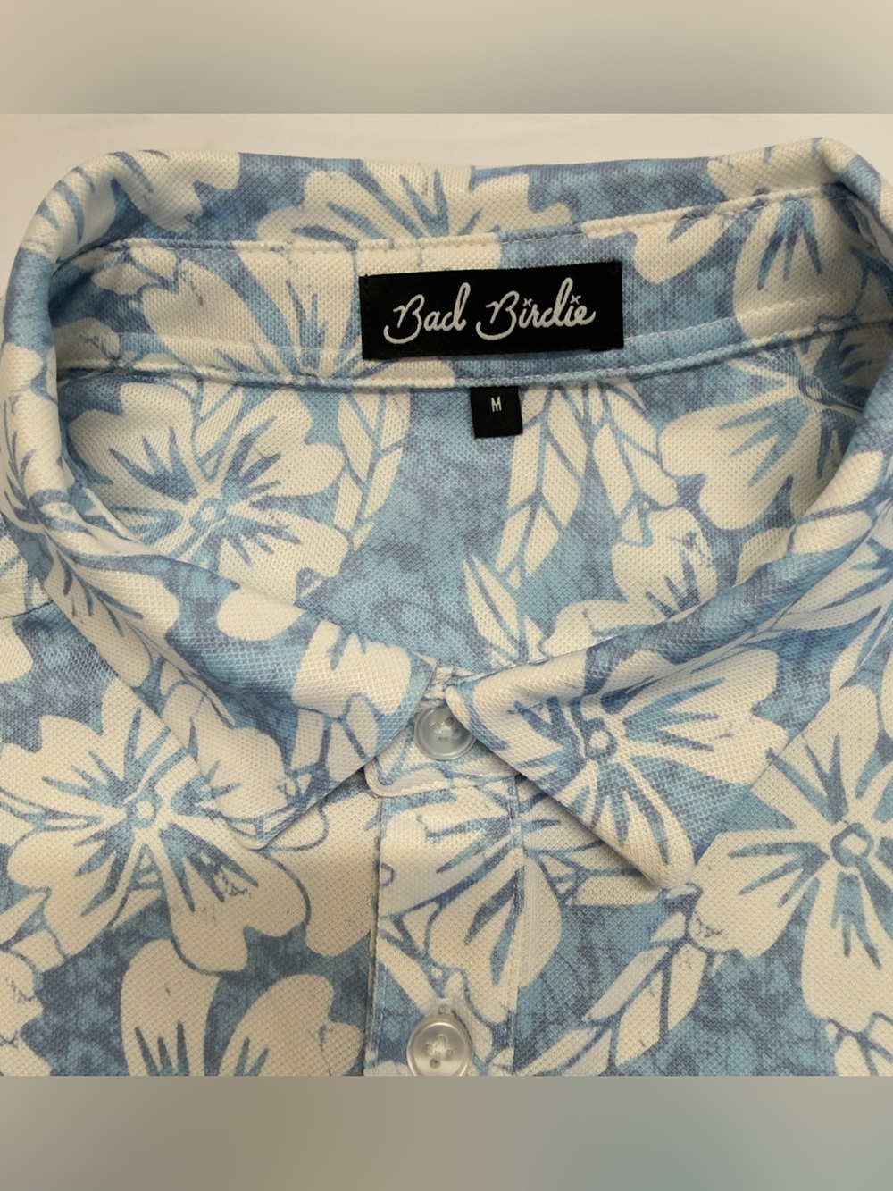 Bad Birdie Men's Hana Pique Golf Polo Shirt Floral Blue White - Medium - Picture 3 of 9